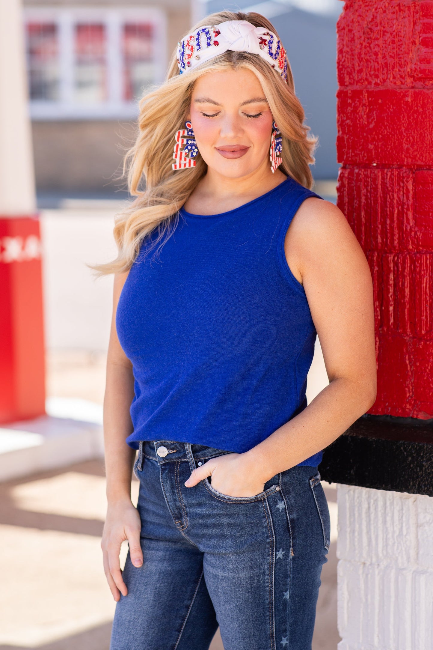 Cobalt Basic Sleeveless Sweater Knit Tank