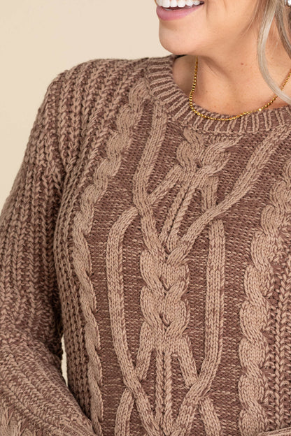 Brown Two Tone Cable Knit Sweater Dress