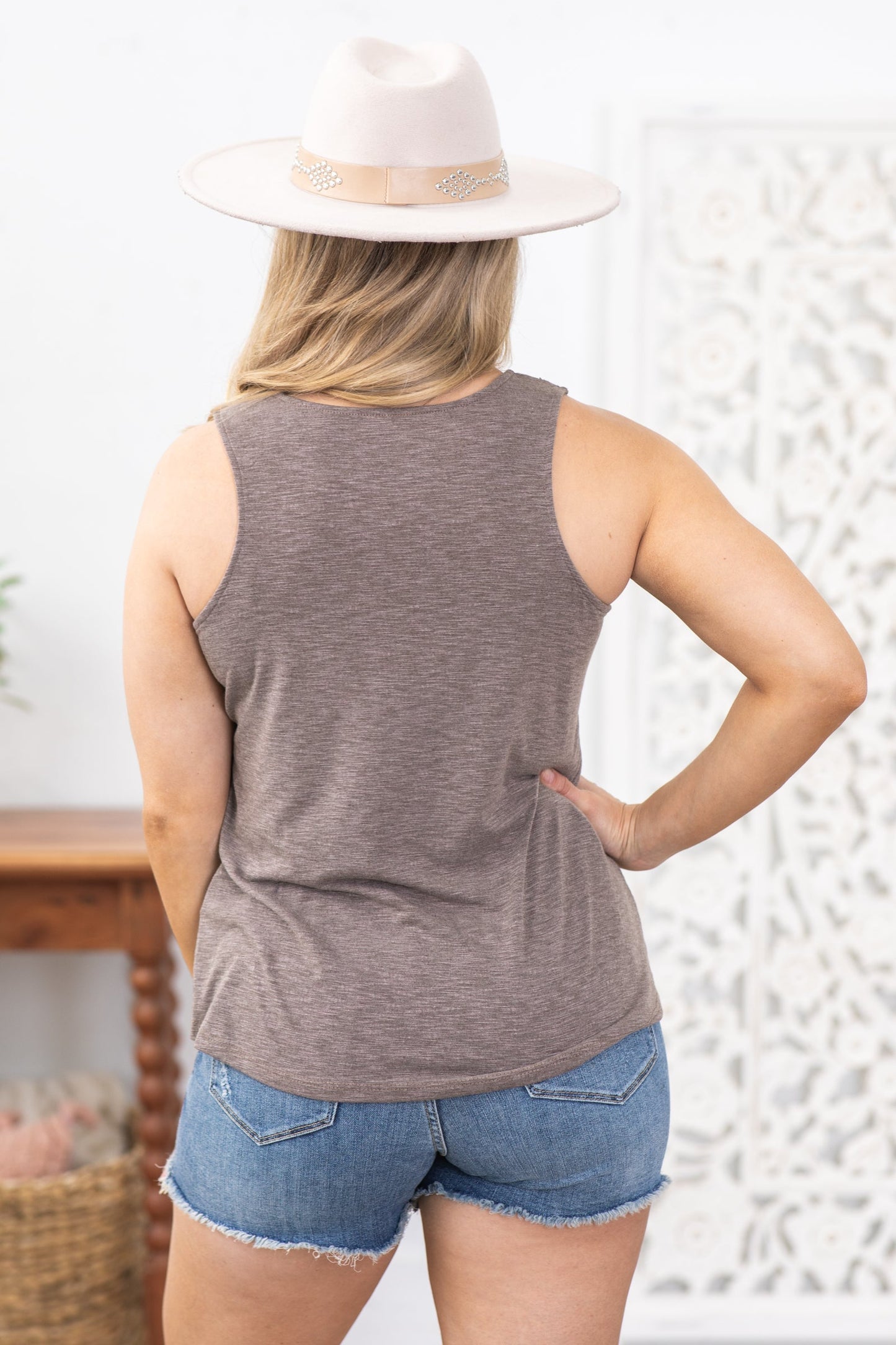 Brown Lace Neckline Knit Top