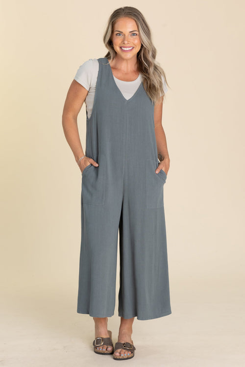 Charcoal Solid Crop Jumpsuit
