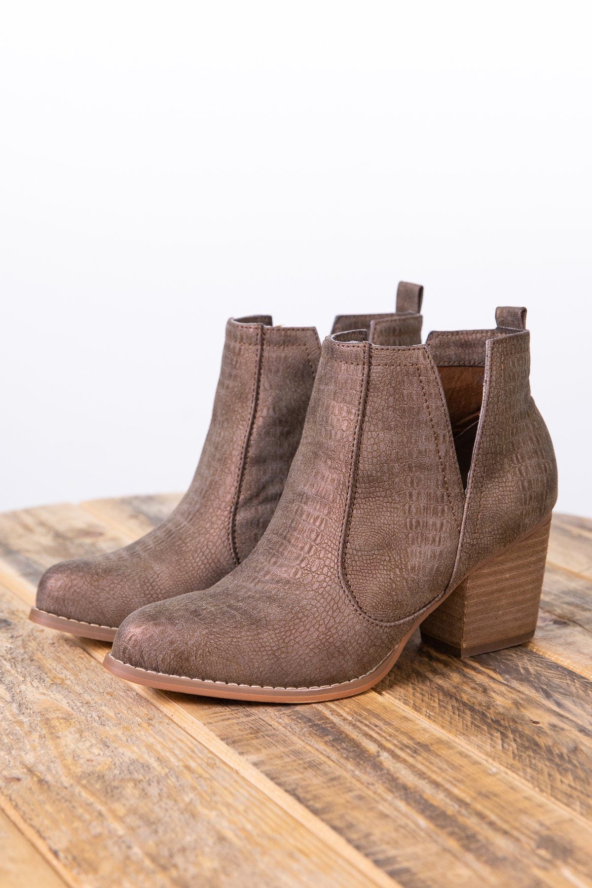 Bronze Snakeskin Texture Booties