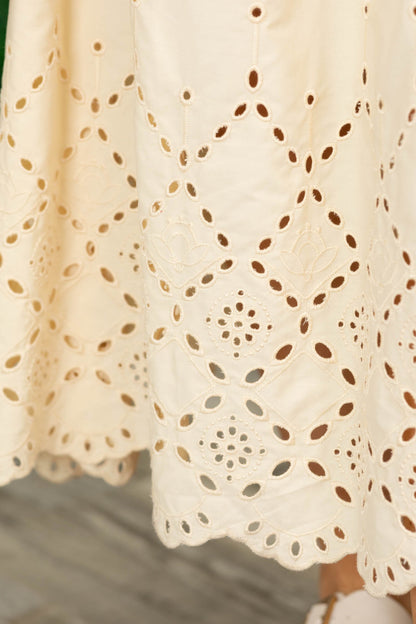 Butter Yellow Eyelet Hem Detail Midi Dress