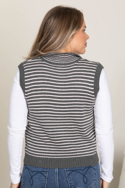 Charcoal Stripe Sweater Knit Top