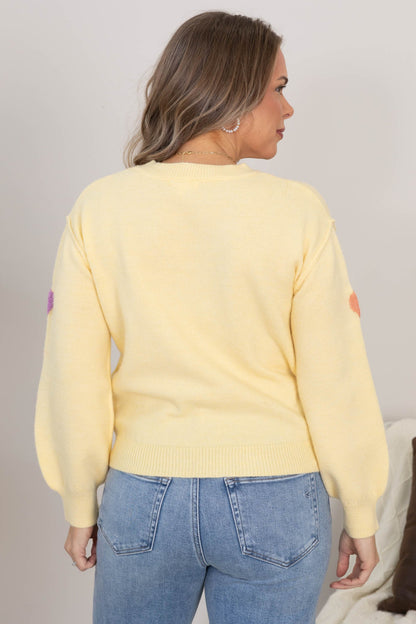 Butter Yellow Multicolor Hearts Sweater Top