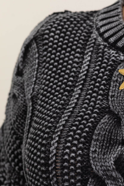 Charcoal Washed Cable Knit Pullover Sweater