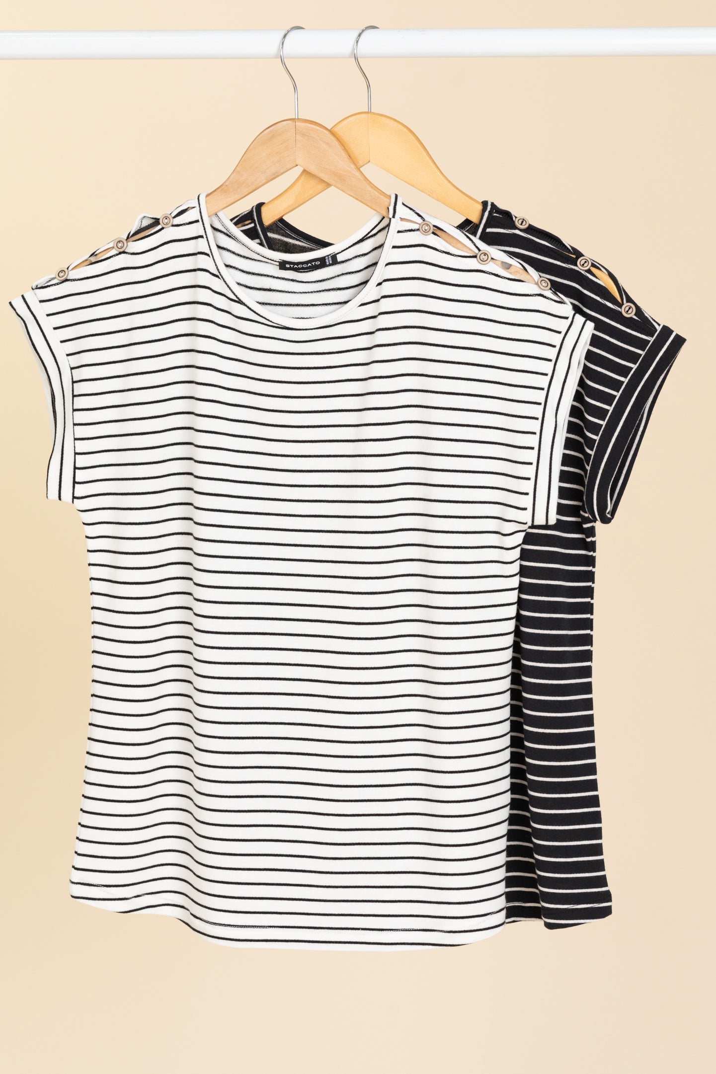 Button Shoulder Striped Knit Top