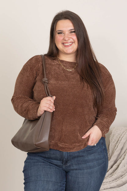 Chenille Waffle Round Neck Sweaters