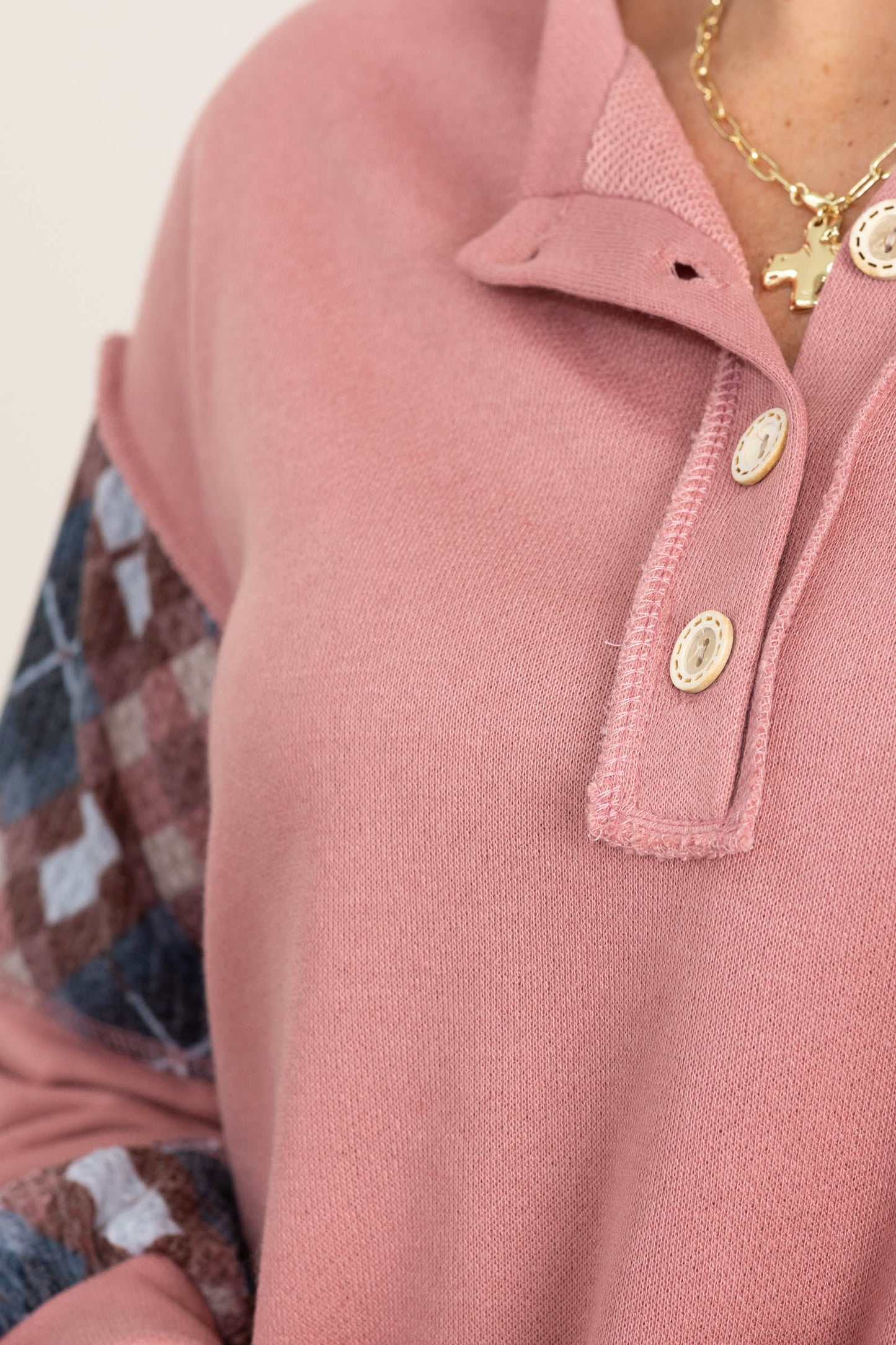 Colorblock Print Long Sleeve Knit Tops