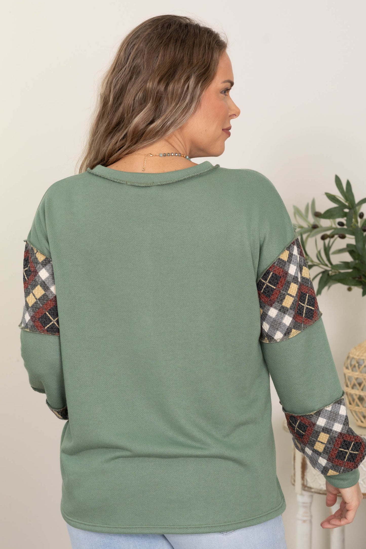 Colorblock Print Long Sleeve Knit Tops