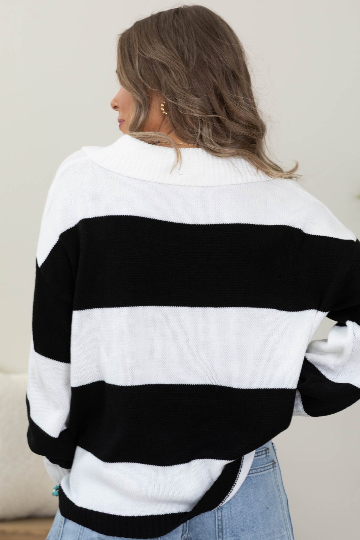 Collared Stripe Sweater Knit Tops
