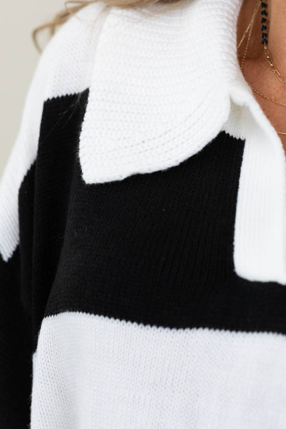 Collared Stripe Sweater Knit Tops