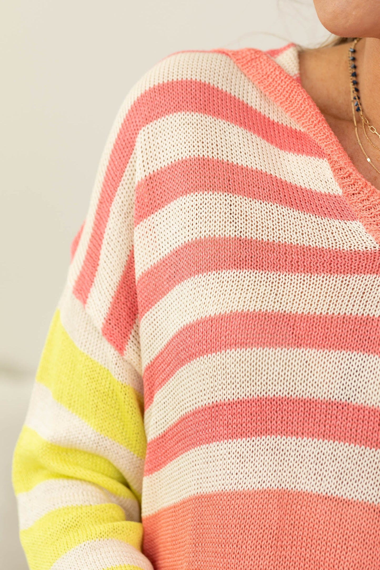 Coral And Yellow Stripe Lightweight Hoodie Sweater