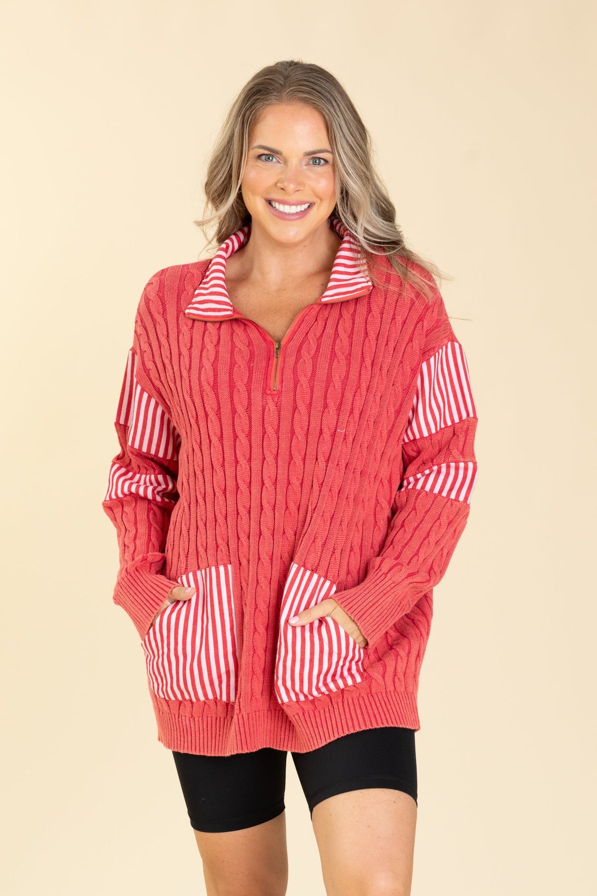 Collar Neck Cable Knit Sweater Top