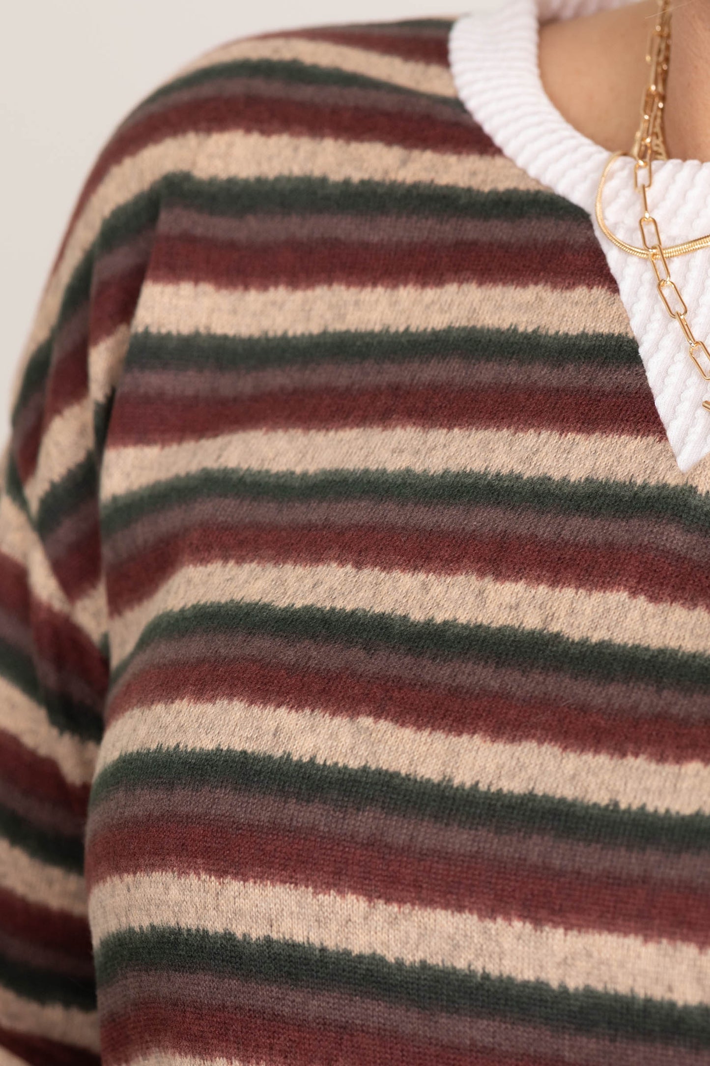 Burgundy and Green Stripe Soft Knit Tops