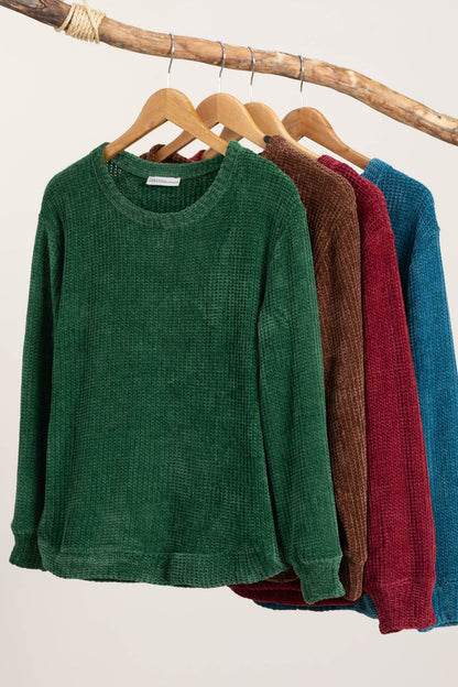 Chenille Waffle Round Neck Sweaters