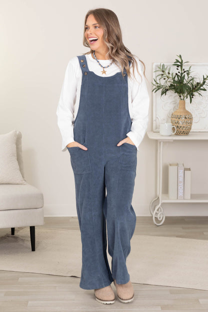 Classic Relaxed Wide-Leg Corduroy Overalls