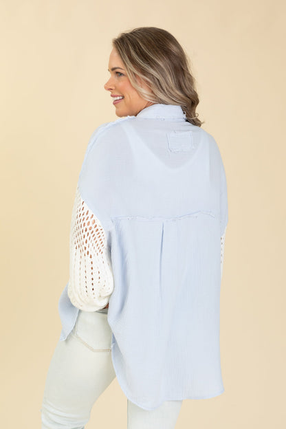 Contrast Sweater Sleeves Button Up Top