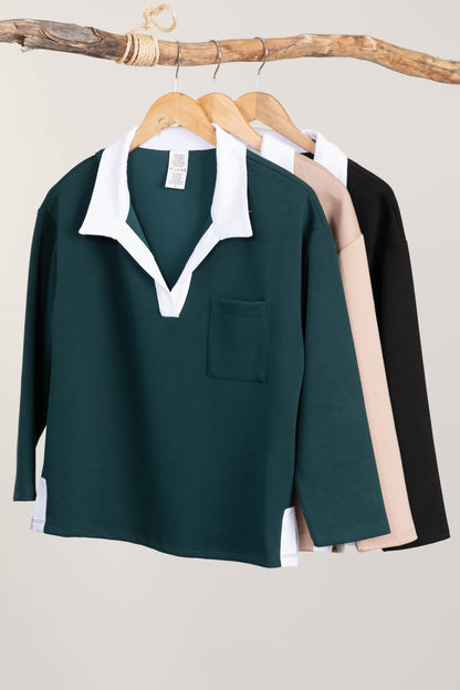 Classic Contrast Two-Tone Collared Top