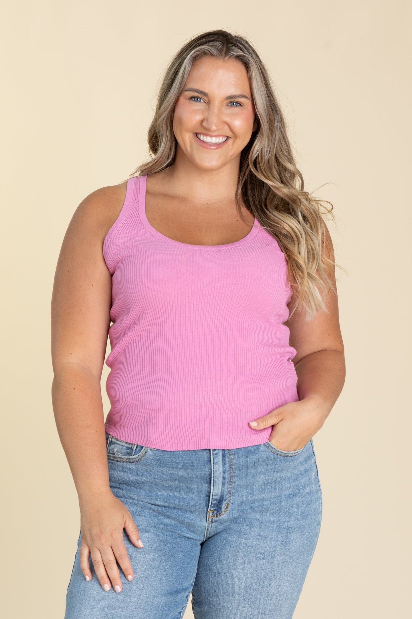Classic Ribbed Scoop Neckline Knit Tank