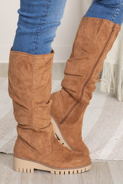 Camel Micro Suede Lug Sole Tall Boots