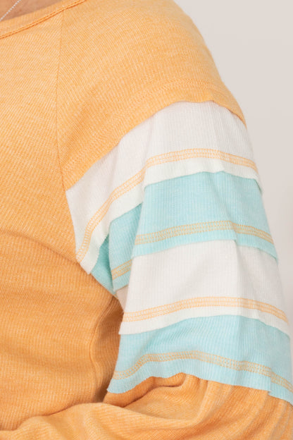 Colorblock Detail Balloon Sleeve Knit Top