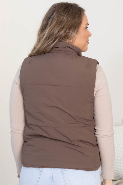 Brown Zip Up Corduroy Reversible Vest