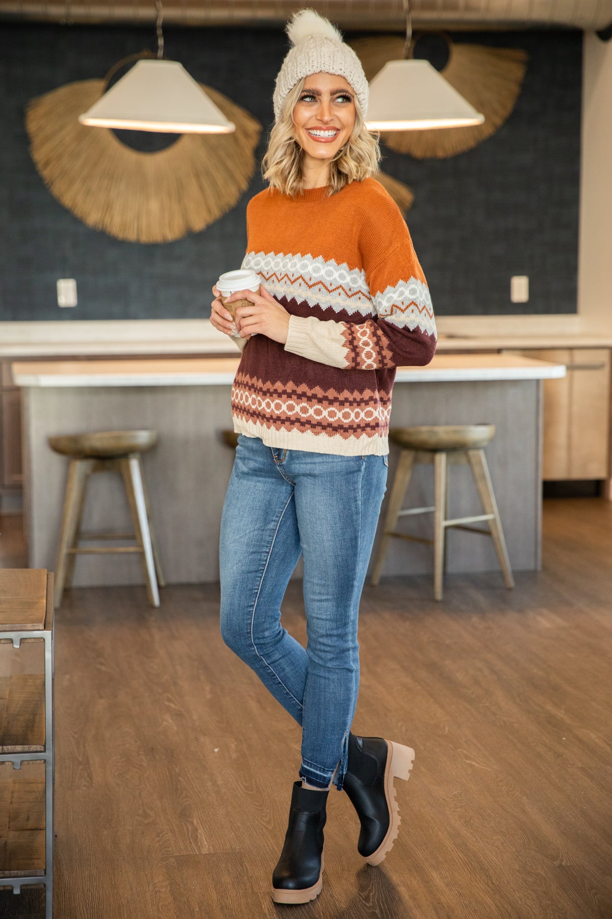 Brown and Camel Fair Isle Sweater