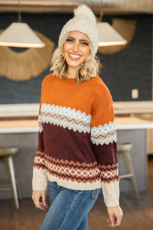 Brown and Camel Fair Isle Sweater