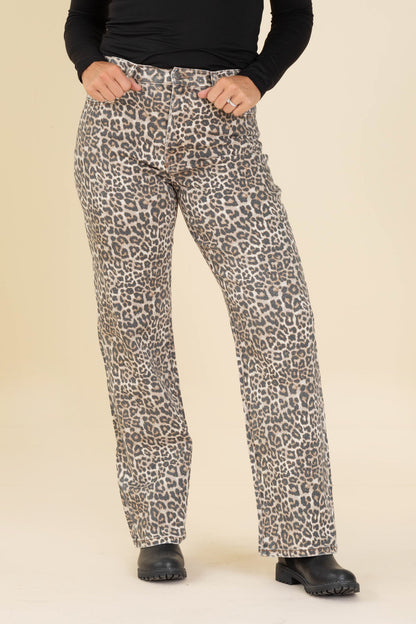 Cello Leopard Washed High Rise Dad Jeans
