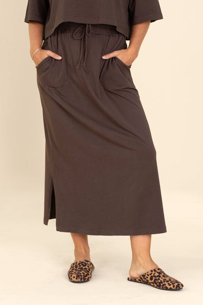 Brown Cotton Top and Skirt Set