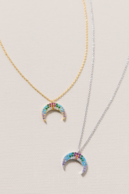 Celestial Pave CZ Crescent Moon Necklaces