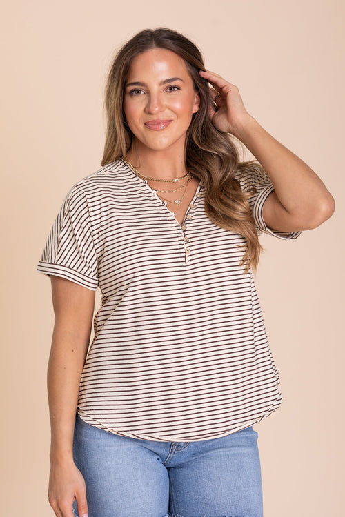 Button Down Striped Casual Knit Top
