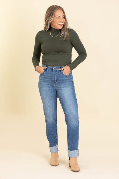 Cello Dark High Rise Mom Jeans With Cuff