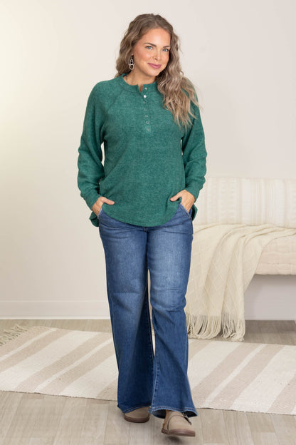 Brushed Melange Button Knit Top