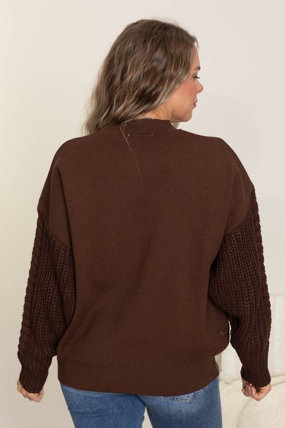 Brown Cable Knit Sleeve Sweater