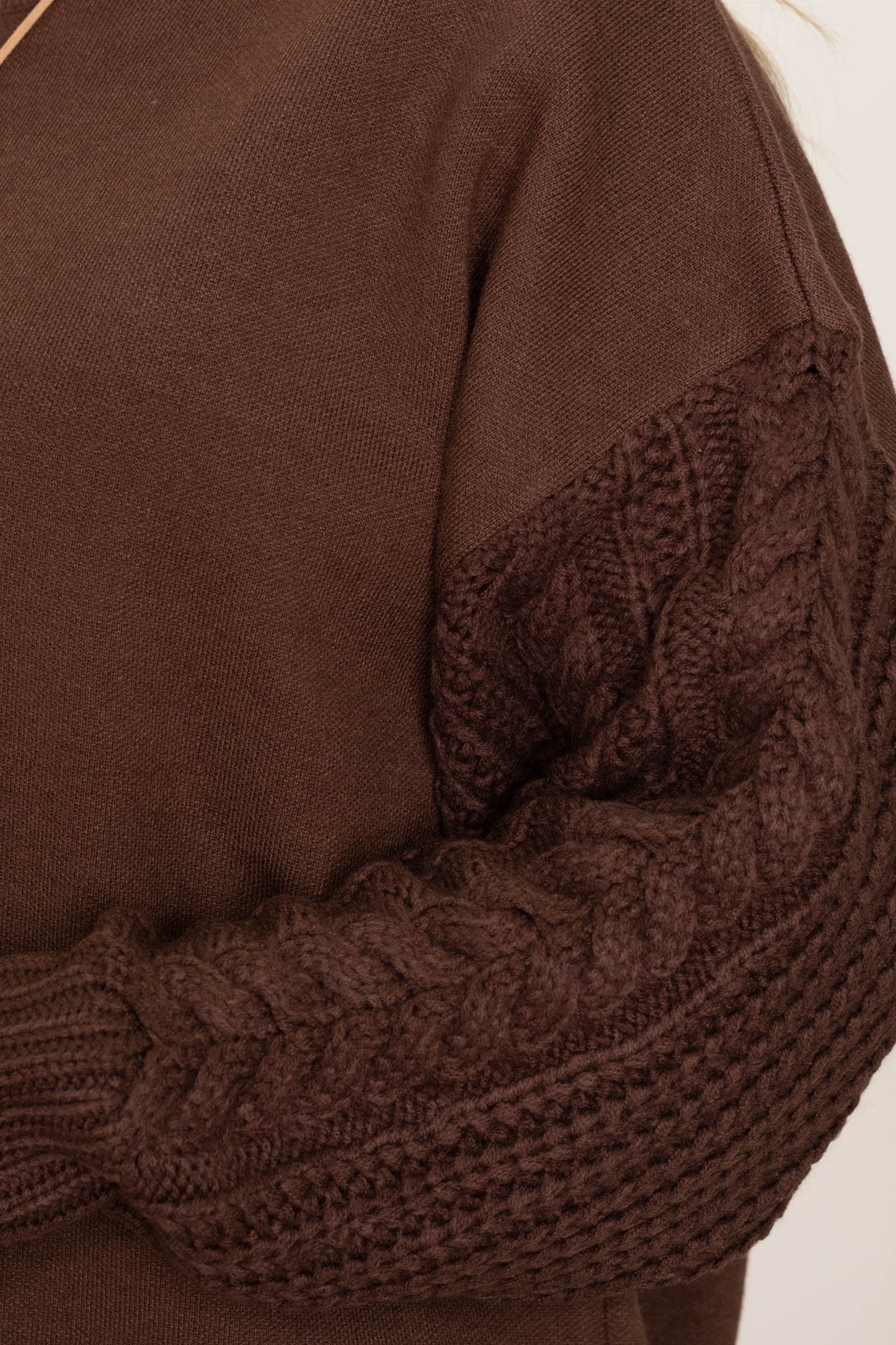 Brown Cable Knit Sleeve Sweater