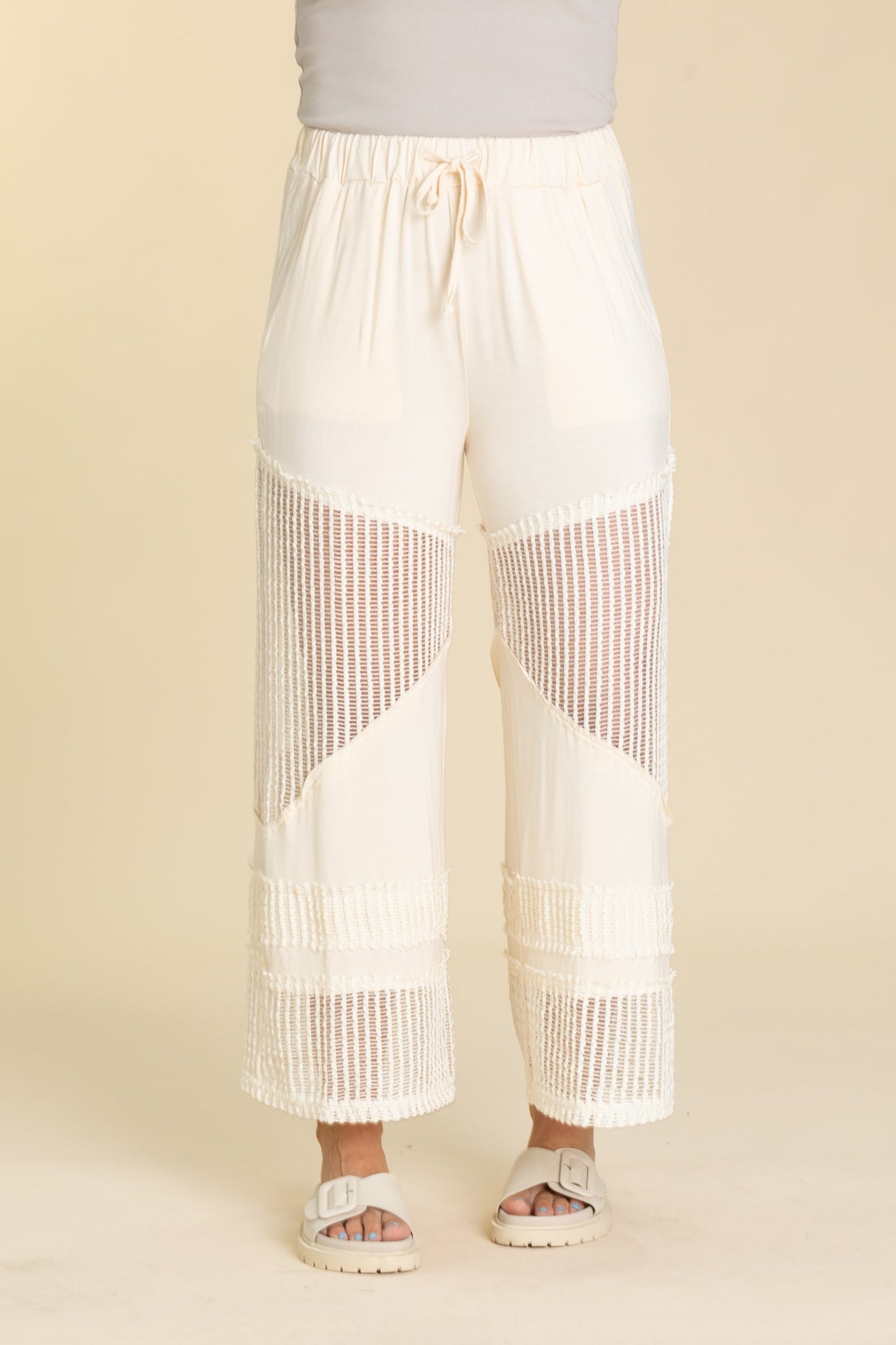 Contrast See Through Elastic Waist Pants