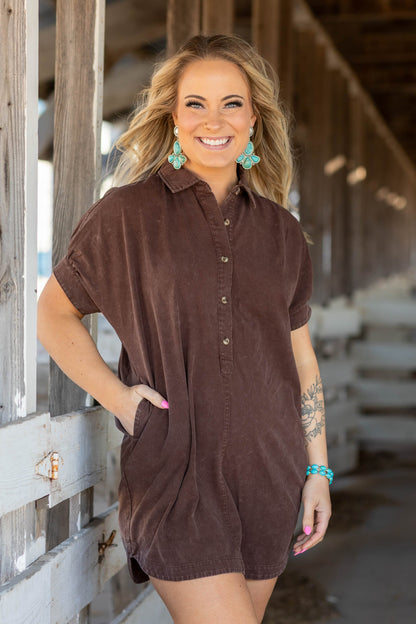 Brown Mineral Washed Shirt Dress