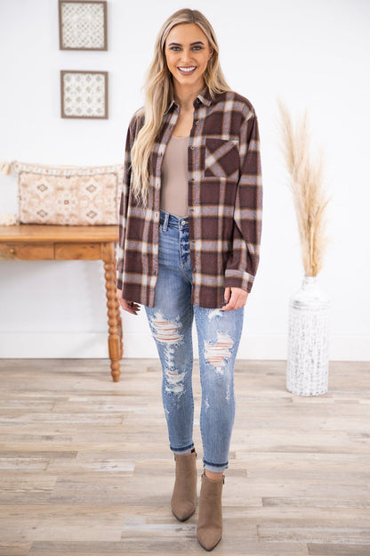 Chestnut Plaid Button Up Top