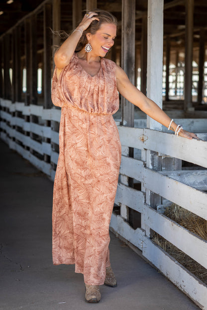 Cinnamon Printed Sleeveless Maxi Dress
