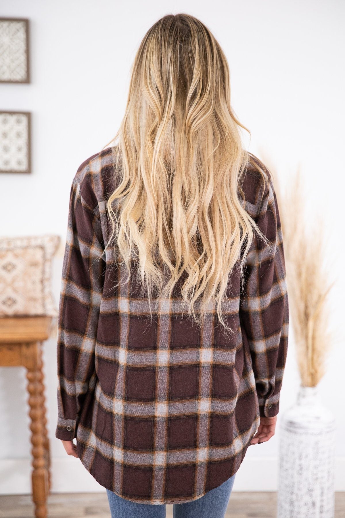 Chestnut Plaid Button Up Top