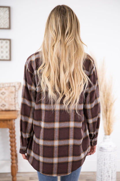 Chestnut Plaid Button Up Top