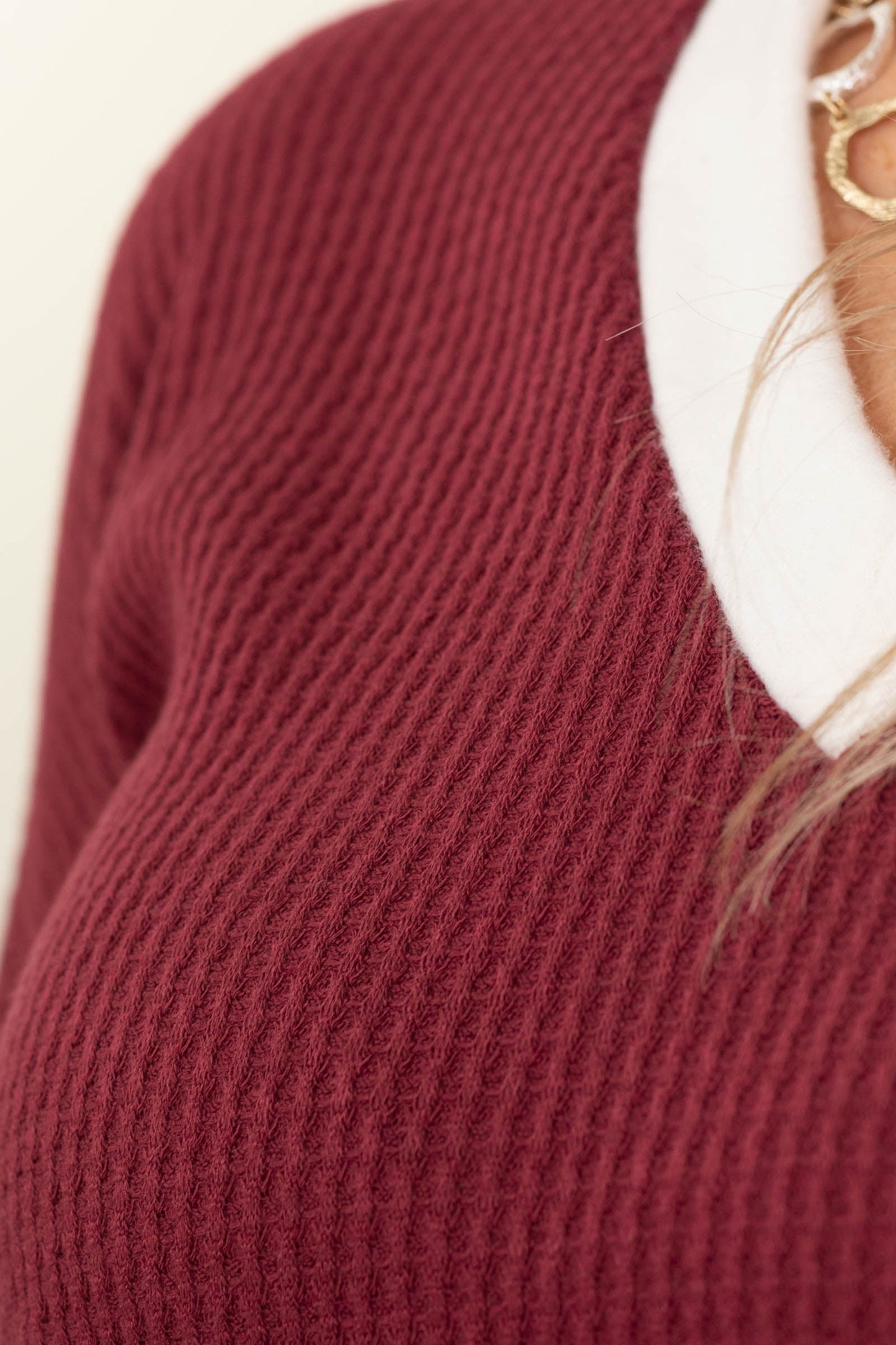 Burgundy Waffle Knit Long Sleeve Top