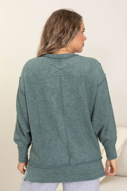 Brushed Melange Hacci Oversized Knit Tops