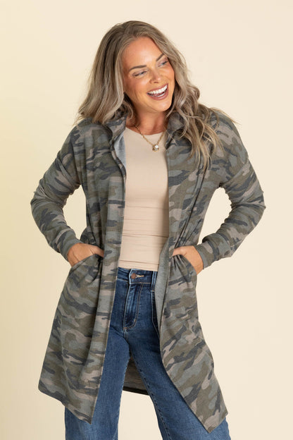 Camo Hoodie Lightweight Open Cardigan
