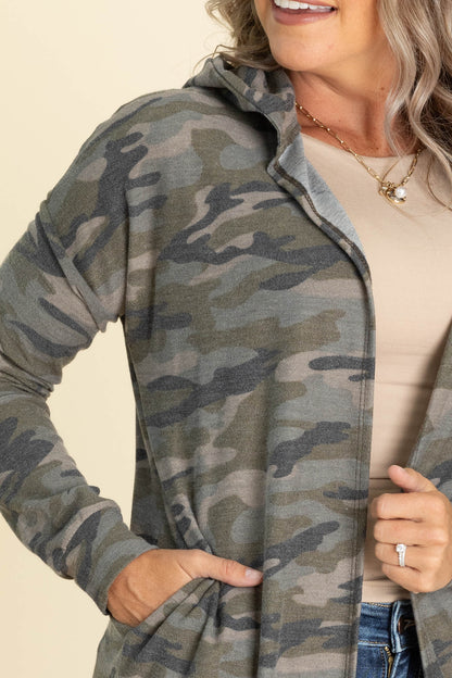 Camo Hoodie Lightweight Open Cardigan