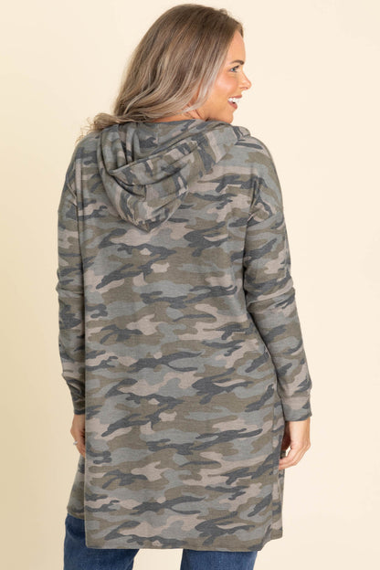 Camo Hoodie Lightweight Open Cardigan