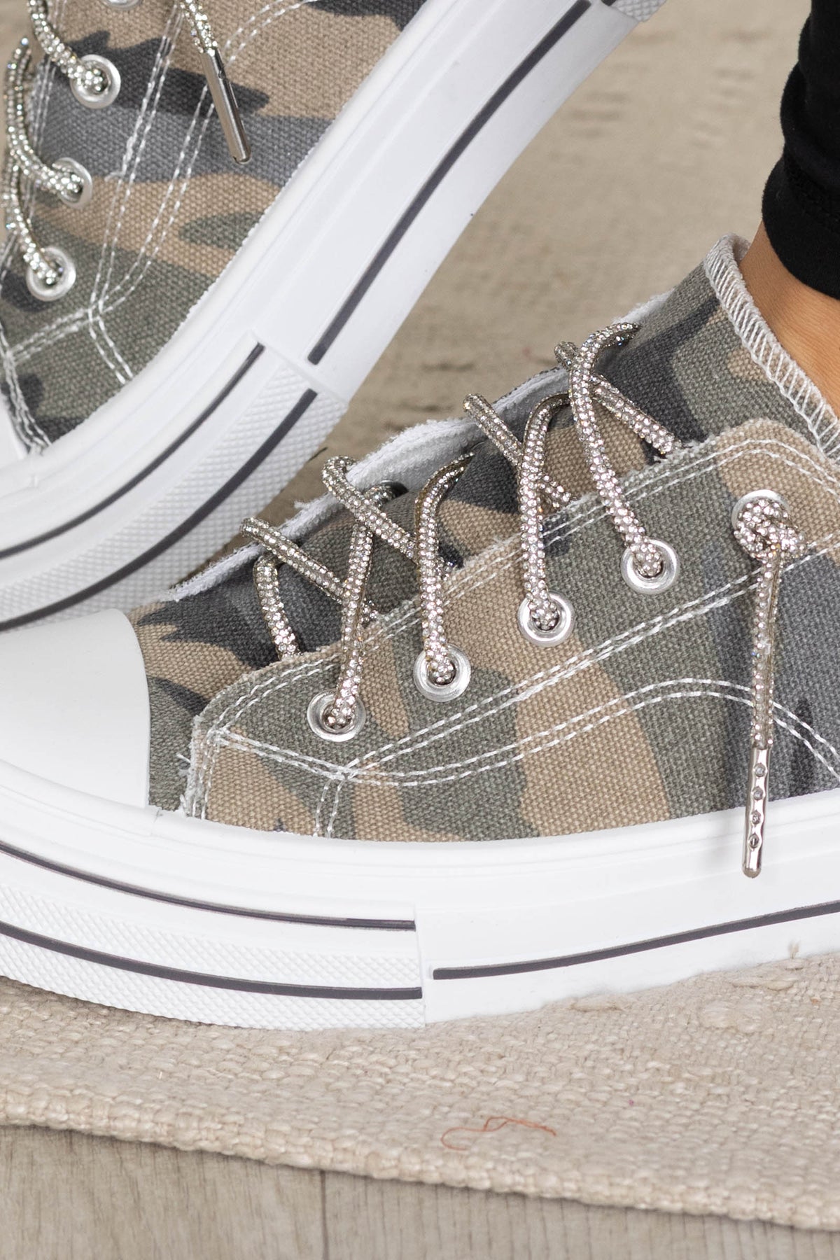 Camo Platform Sneakers With Sparkle Laces
