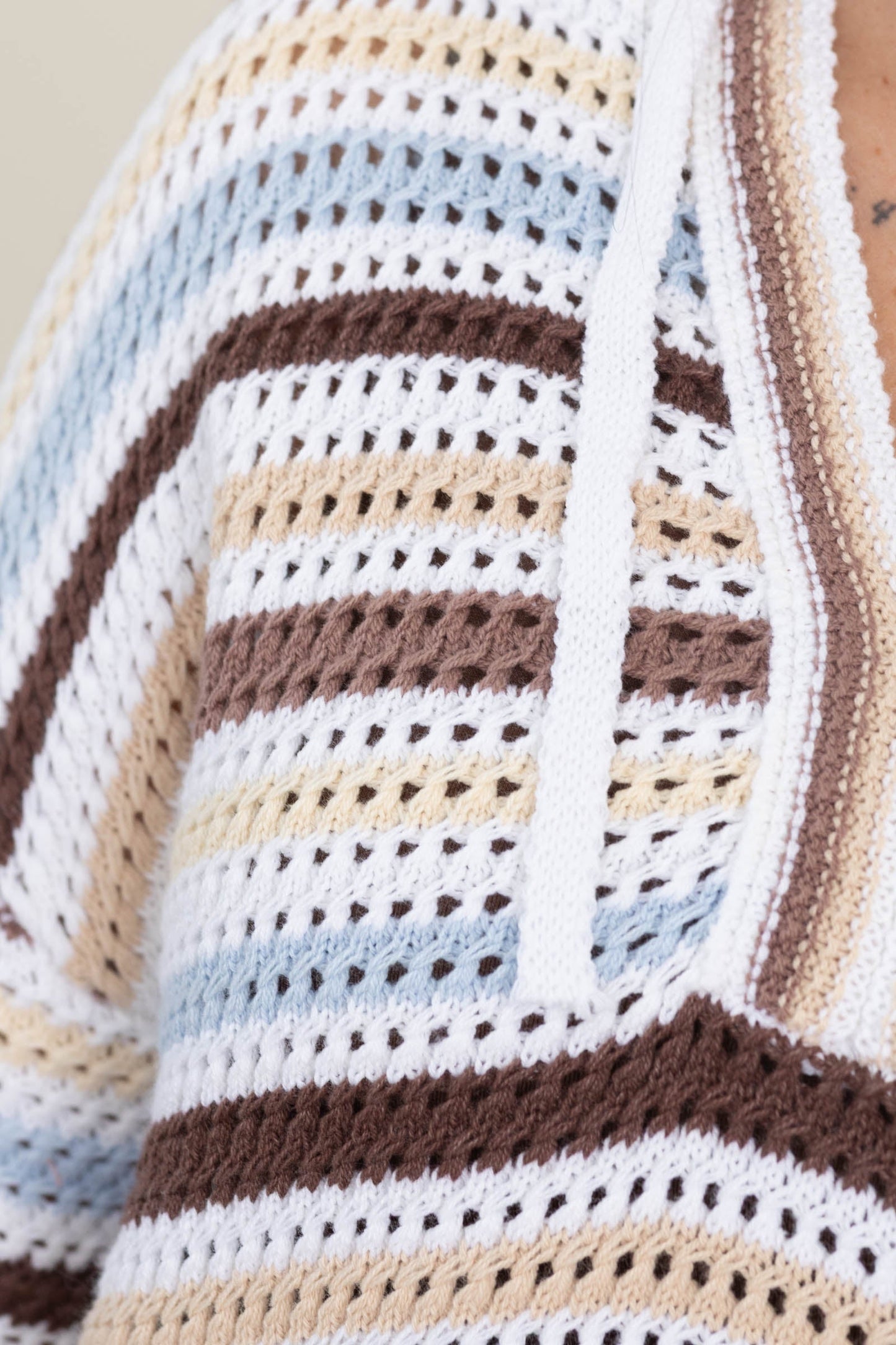 Brown Multicolor Striped Sweater Hoodie
