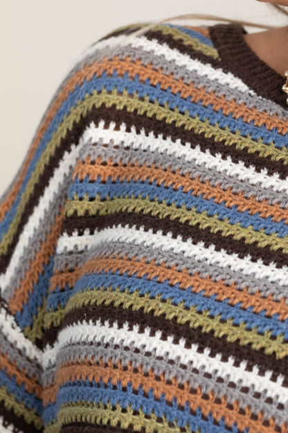 Brown Multicolor Stripe Long Sleeve Knit Top